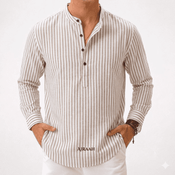 Men's Cotton Kurta (Beige & white stripes) Full Sleeve