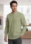 Men's Cotton Kurta (Olive step) Full Sleeve