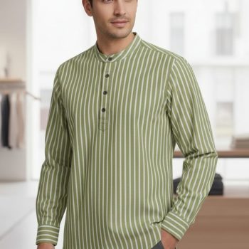 Men's Cotton Kurta (Olive step) Full Sleeve