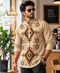 Men's Cotton Kurta (Beige & white stripes) Full Sleeve