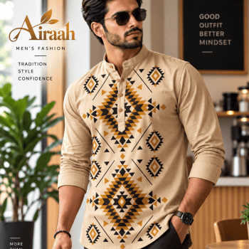 Men's Cotton Kurta (Beige & white stripes) Full Sleeve