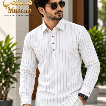Luxury Premium White Striped Shirt-Collar Katua.