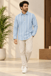 Luxury Premium Dusty Blue Striped Shirt-Collar Katua.