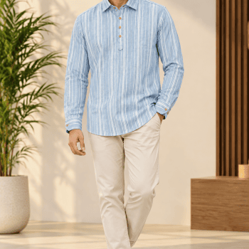 Luxury Premium Dusty Blue Striped Shirt-Collar Katua.